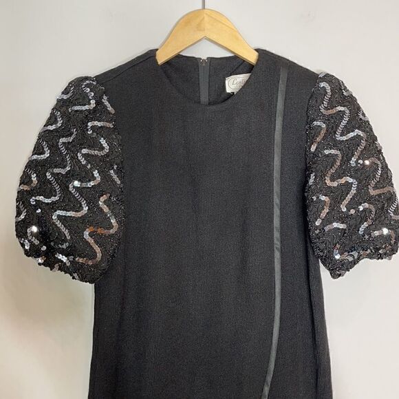 Vintage 80’s Leslie Fay Sequin Puff Sleeve Midi Dress - Picture 5 of 12